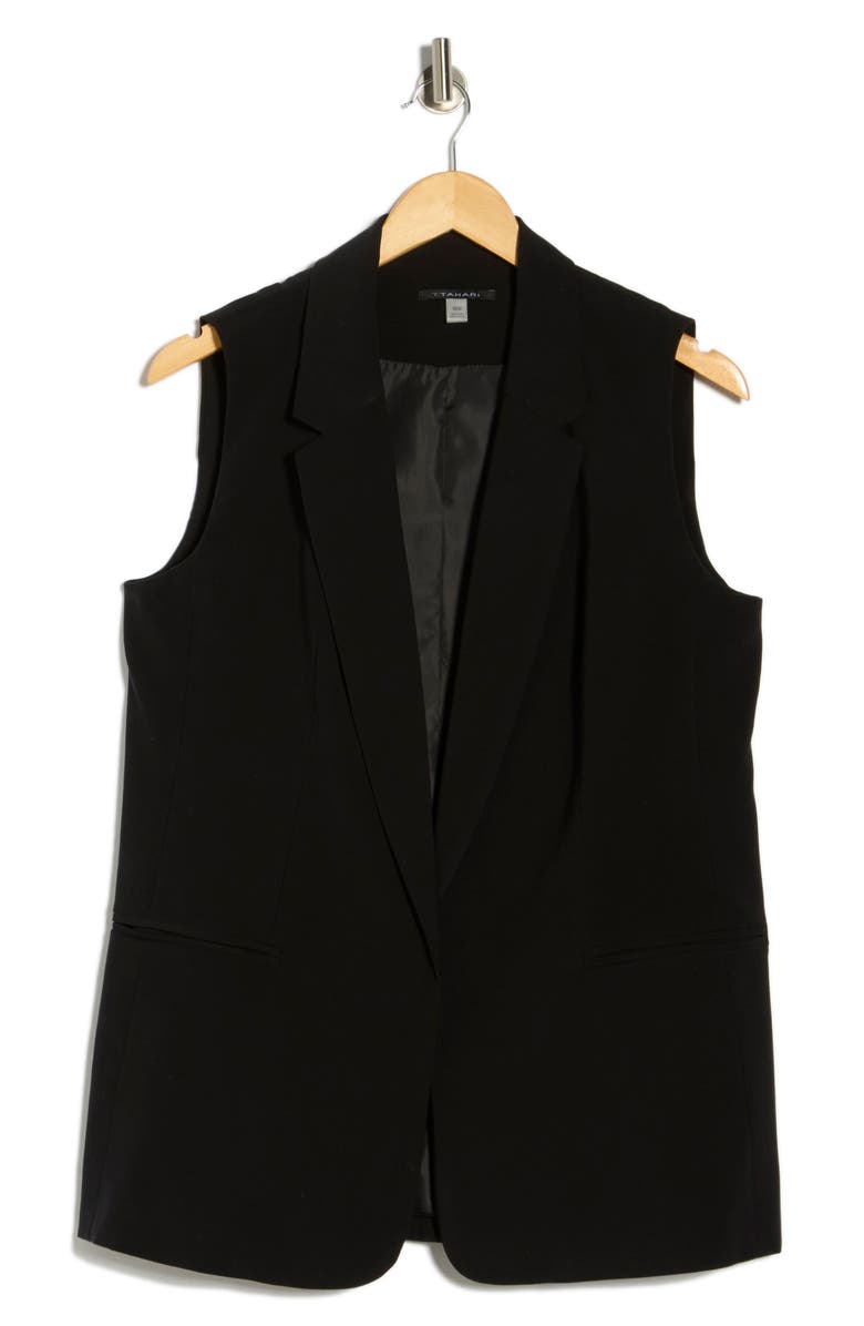 T Tahari Notch Lapel Longline Vest, Main, color, Black