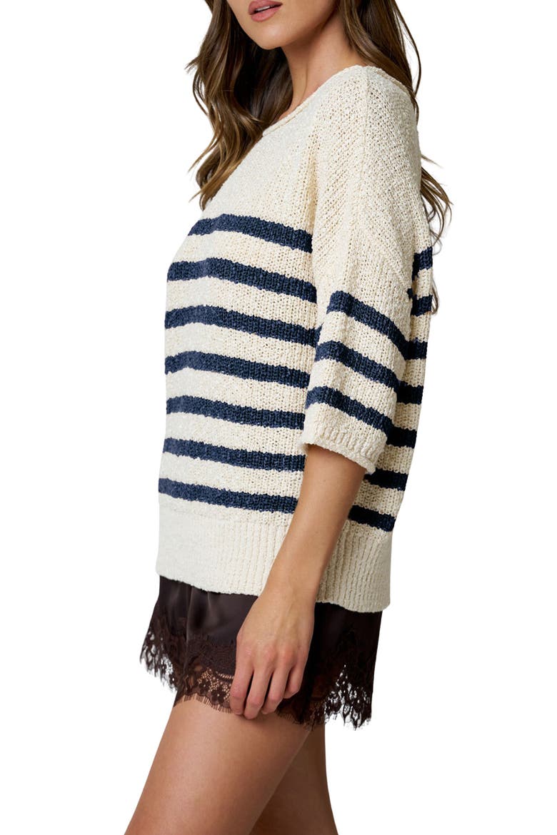Striped Short Sleeve Sweater, Alternate, color, NAVY