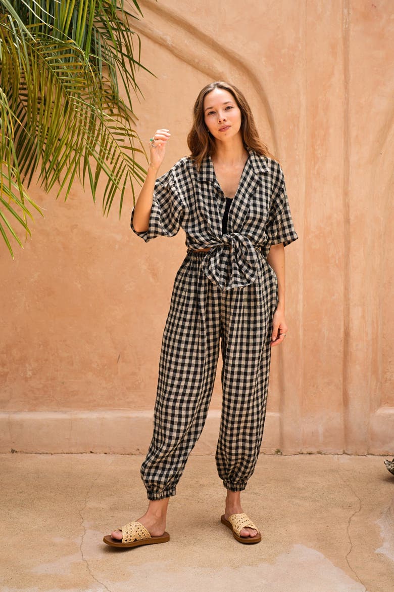 Vanessa Linen Gingham Shirt, Alternate, color, Black Gingham