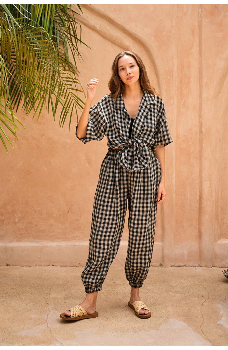 PINK HALEY Vanessa Linen Gingham Shirt, Alternate, color, Black Gingham