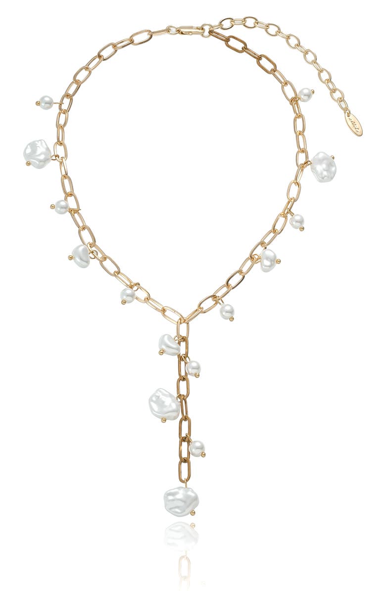 Ettika Faux Pearl Shaker Lariat Necklace, Alternate, color, Gold