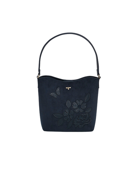 Margot Floral Applique Faux Suede Bucket Purse