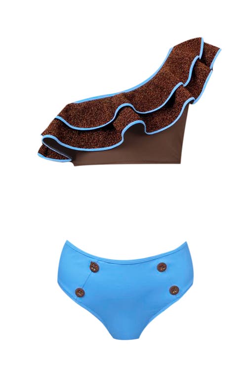 Nessi Byrd One Shoulder Multi-layered Glitter Ruffle Two Piece Bikini, Little Kid-big Kid In Multi