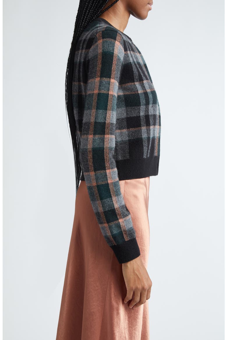 Plaid Cashmere Cardigan, Alternate, color, BLACK COMBO