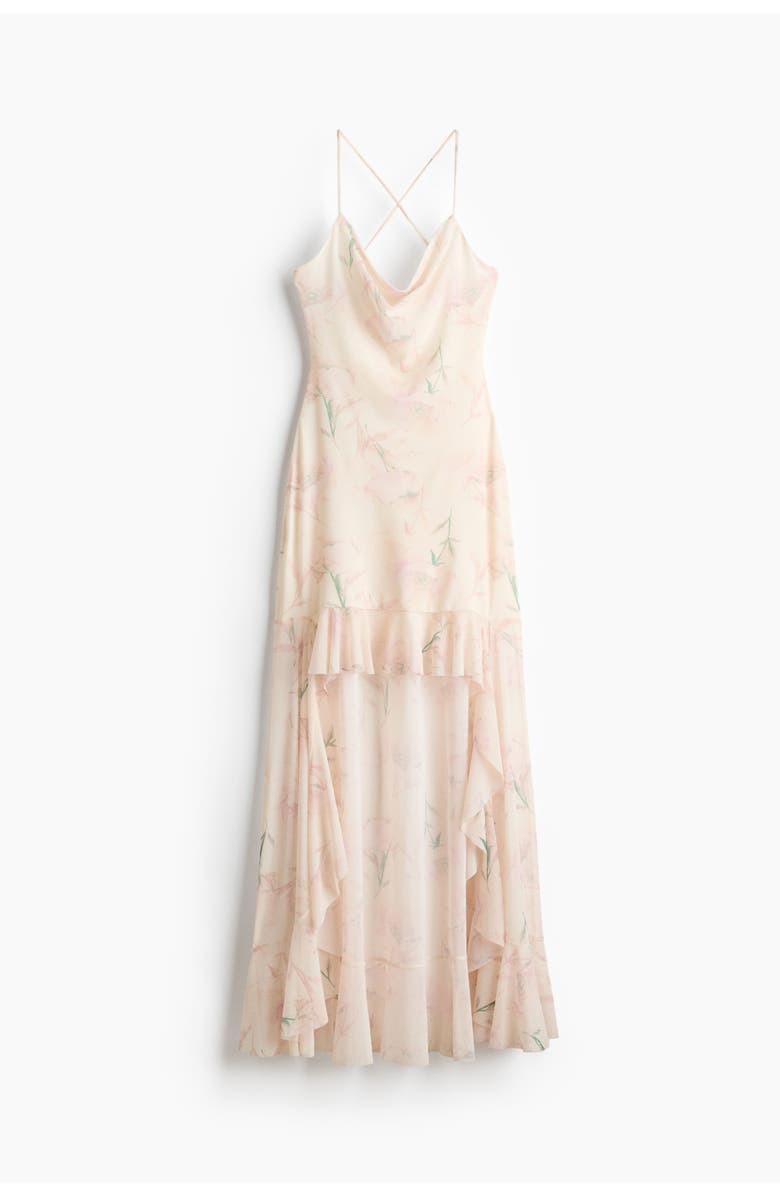 H&M Mesh High-low Dress, Main, color, Light Beige/Floral