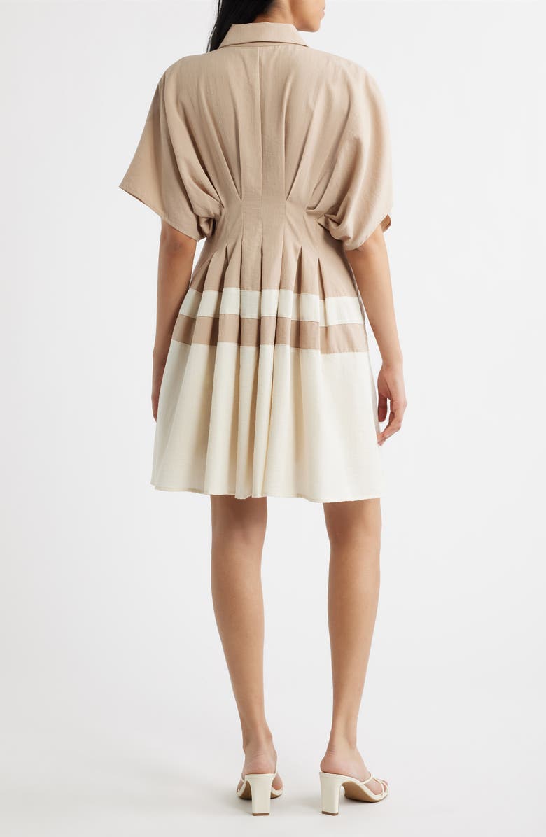 Mila Mae Pleated Shirtdress, Alternate, color, Taupe Cream