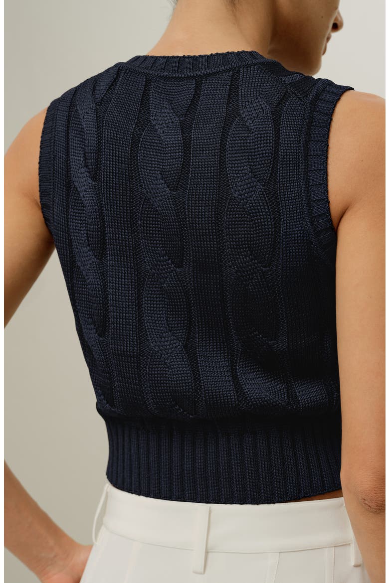 Women's Cable Knit Tussah Silk Cropped Top, Alternate, color, Navy Blue
