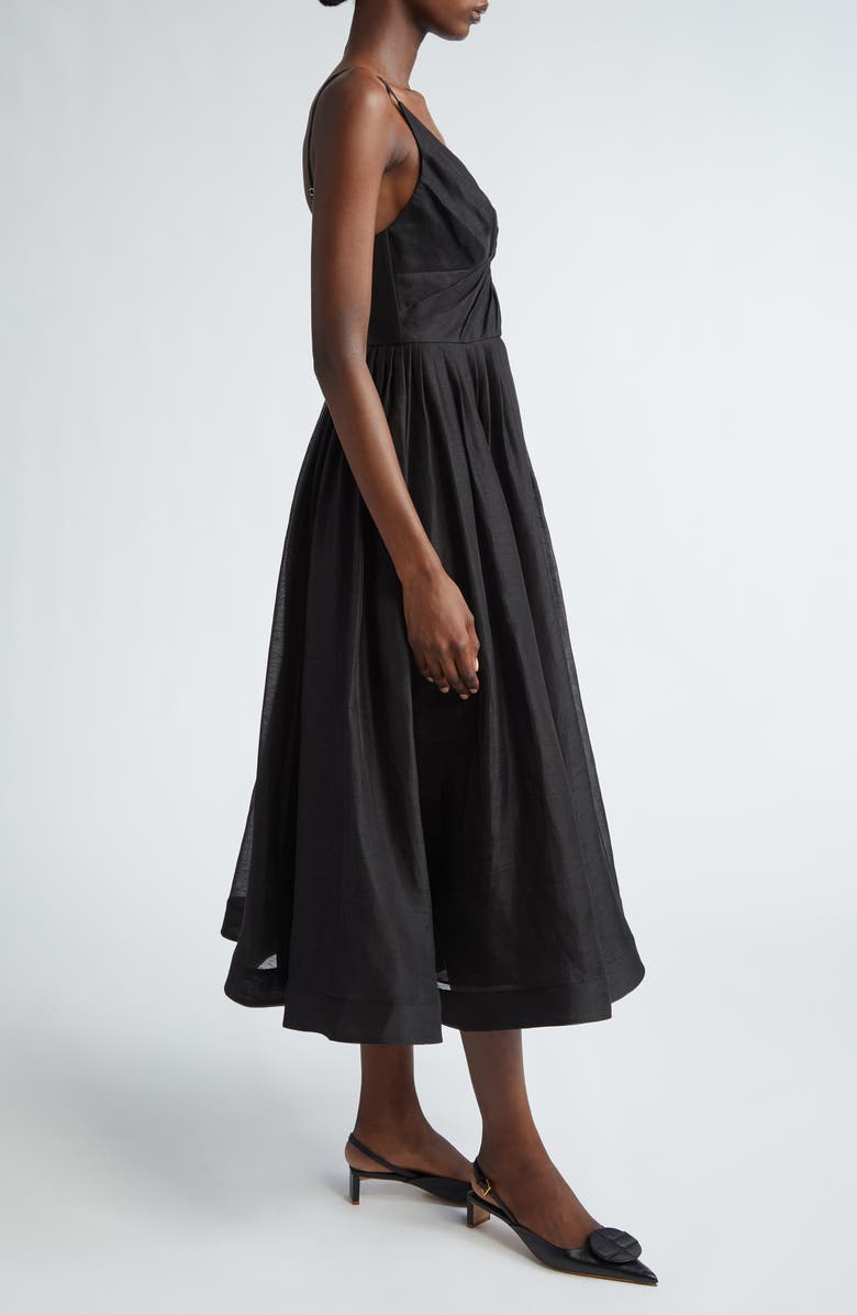Zimmermann Illustration Plunge Neck Linen & Silk Organza Midi Dress, Alternate, color,