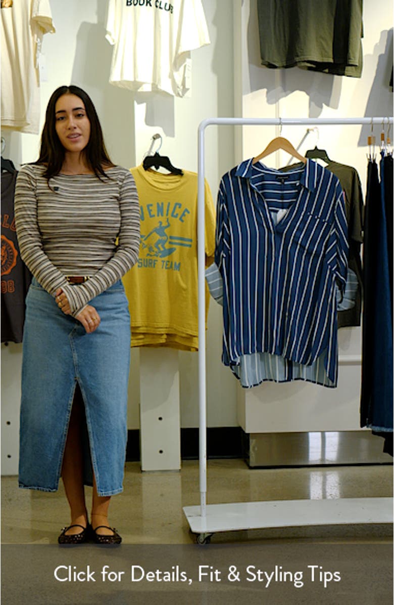 Button Back Stripe Johnny Collar Popover Shirt, sales video thumbnail