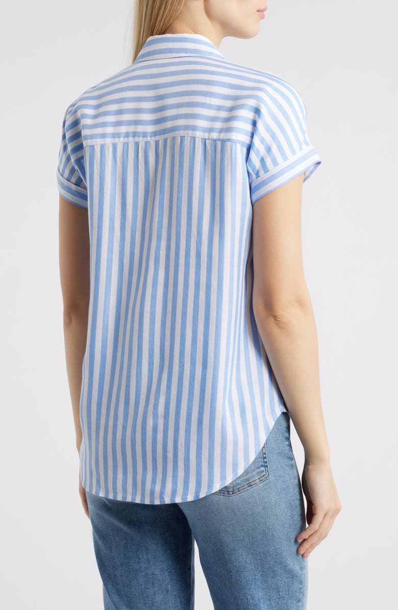 beachlunchlounge Kenzie Stripe Short Sleeve Button-Up Shirt, Alternate, color, Coastal Blue