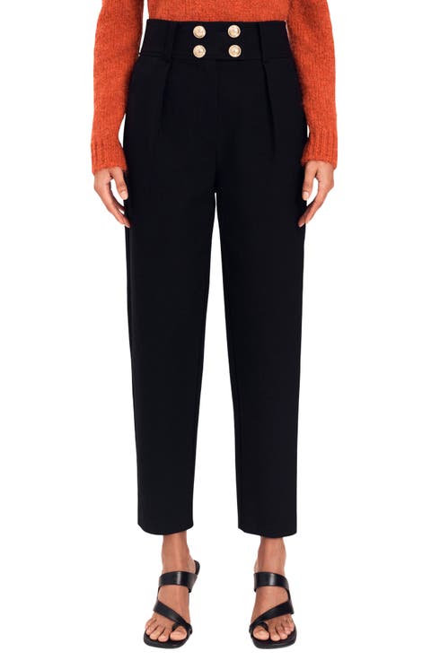 Leonie Button Front Stretch Cotton Twill Pants