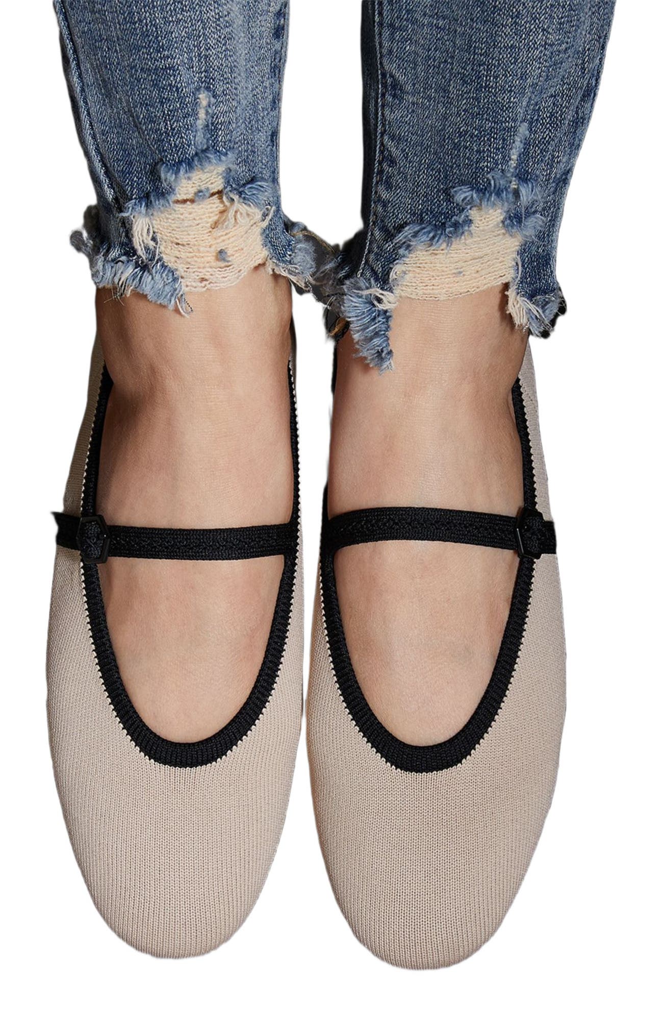 VIVAIA Almond-toe Mary-Jane ballet flats, Alternate, color, Almond Black