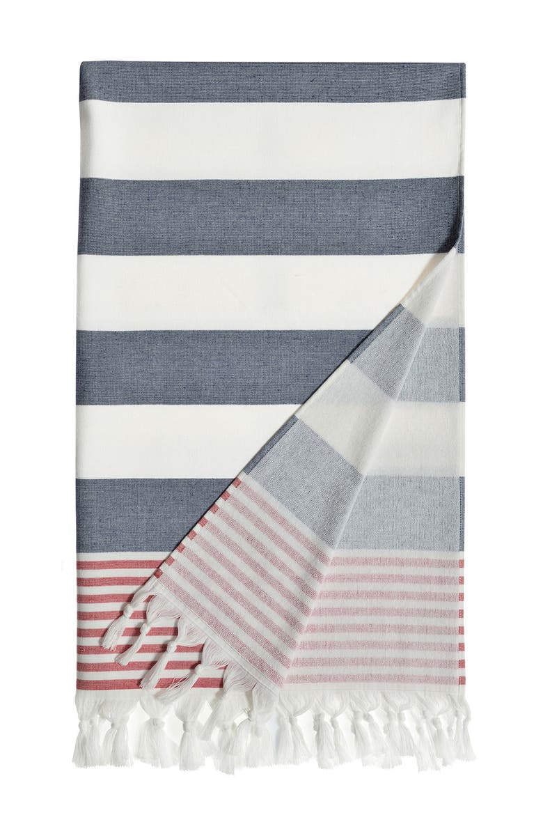 100% Turkish Cotton Patriotic Pestemal Beach Towel - Ocean Blue, Alternate, color, OCEAN BLUE