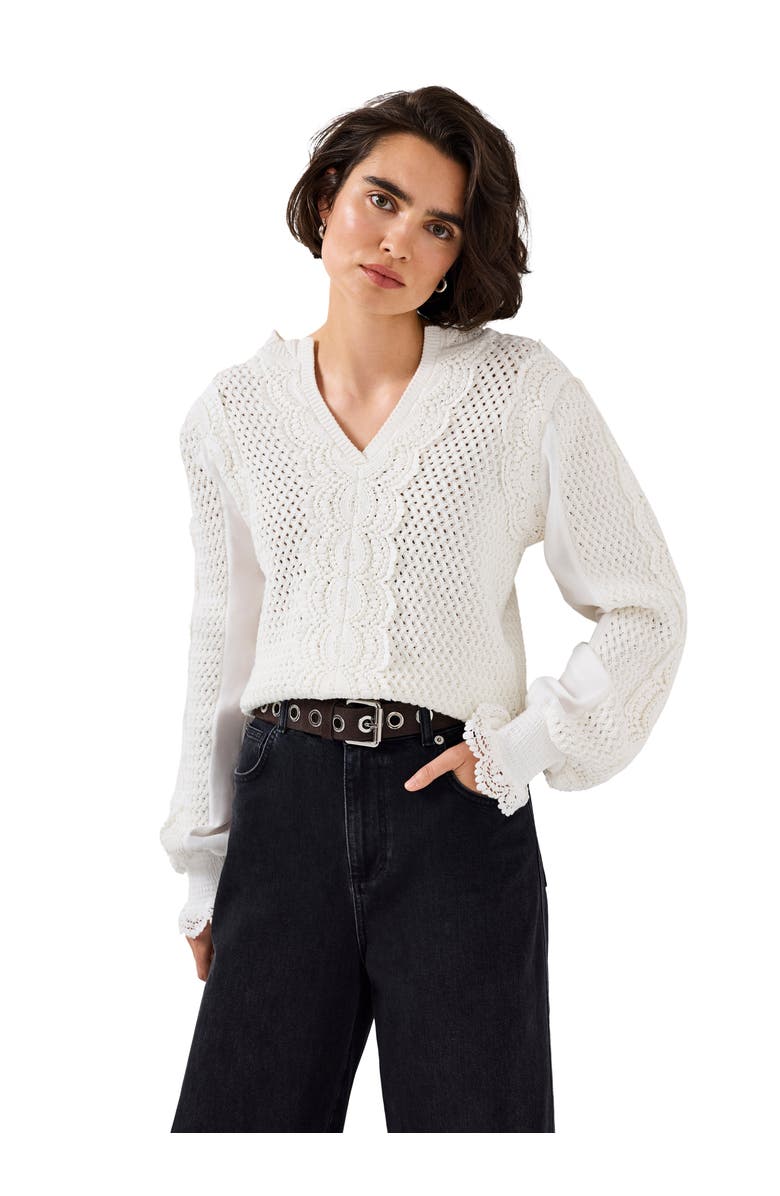 MINT VELVET Cotton Blend Crochet Detail Sweater, Main, color, Open White