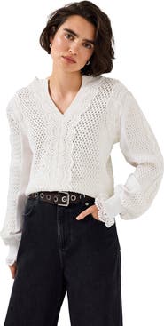 MINT VELVET Cotton Blend Crochet Detail Sweater