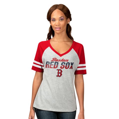 Women's G-III 4Her by Carl Banks Heather Gray Boston Red Sox Goal Line Raglan V-Neck T-Shirt