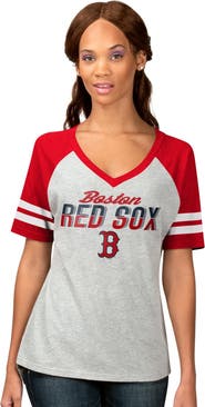 G-III 4HER BY CARL BANKS Women's G-III 4Her by Carl Banks Heather Gray Boston Red Sox Goal Line Raglan V-Neck T-Shirt