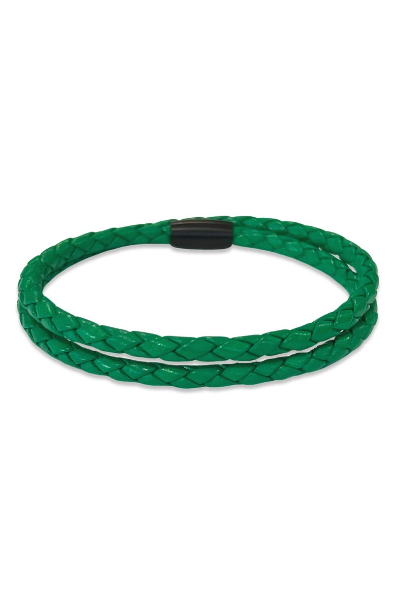 Liza Schwartz Mens' Braided Leather Wrap Bracelet, Main, color, Green