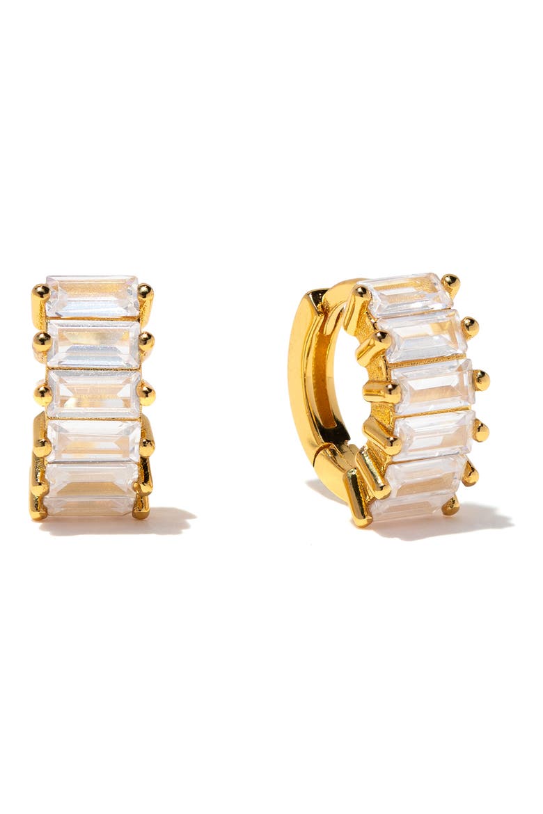Bling Baguette Huggie Hoop Earrings, Main, color, GOLD