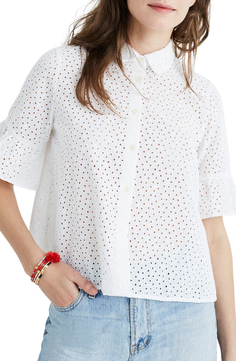 Madewell Eyelet Bell Sleeve Shirt, Main, color, 