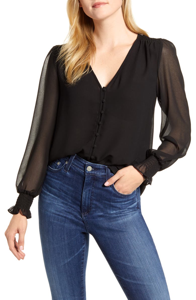 1.STATE Smocked Detail Button-Up Blouse, Main, color, 