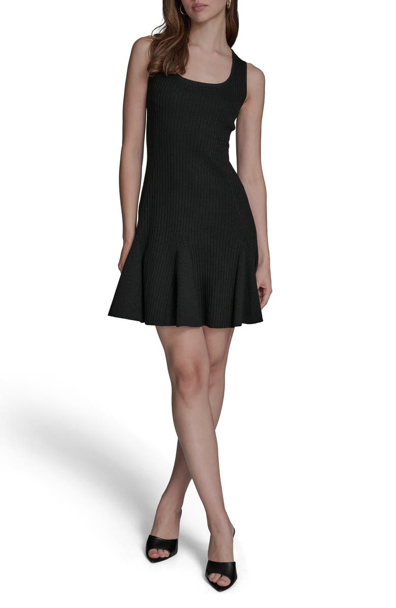 BCBG Lurex Knit Skater Dress, Main, color, Black