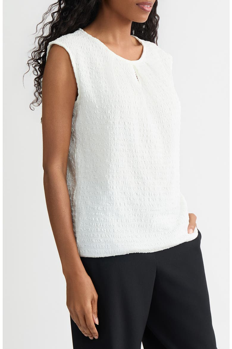 Crinkled Keyhole Cap Sleeve Knit Top, Alternate, color, VANILLA ICE