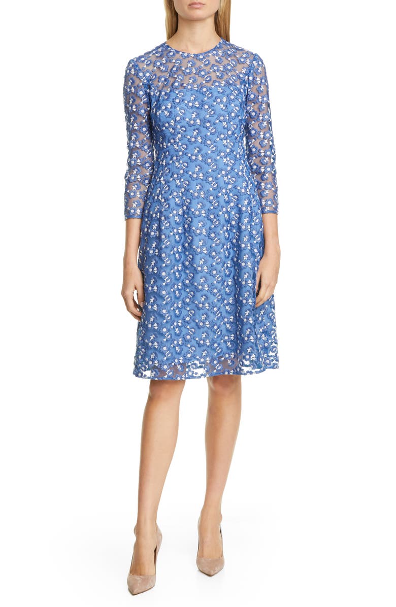 Lela Rose Holly Embroidered A-Line Mesh Dress, Main, color, 