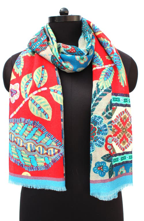 Vismaya Woven Wool Fringe Scarf In Red