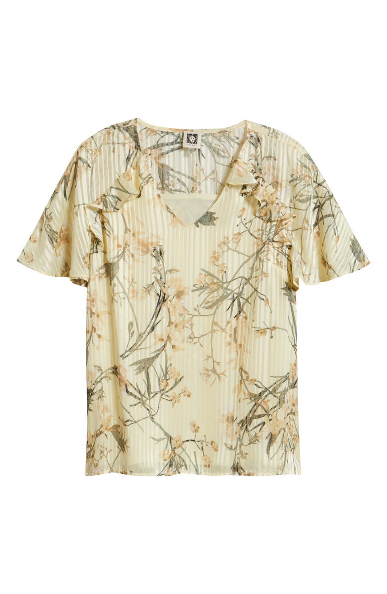 Anne Klein Floral Print Flutter Sleeve Chiffon Top, Main, color, Whisper Yellow Multi