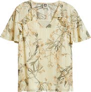 Anne Klein Floral Print Flutter Sleeve Chiffon Top