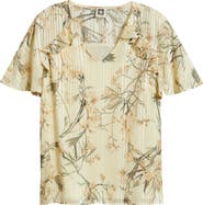 Anne Klein Floral Print Flutter Sleeve Chiffon Top