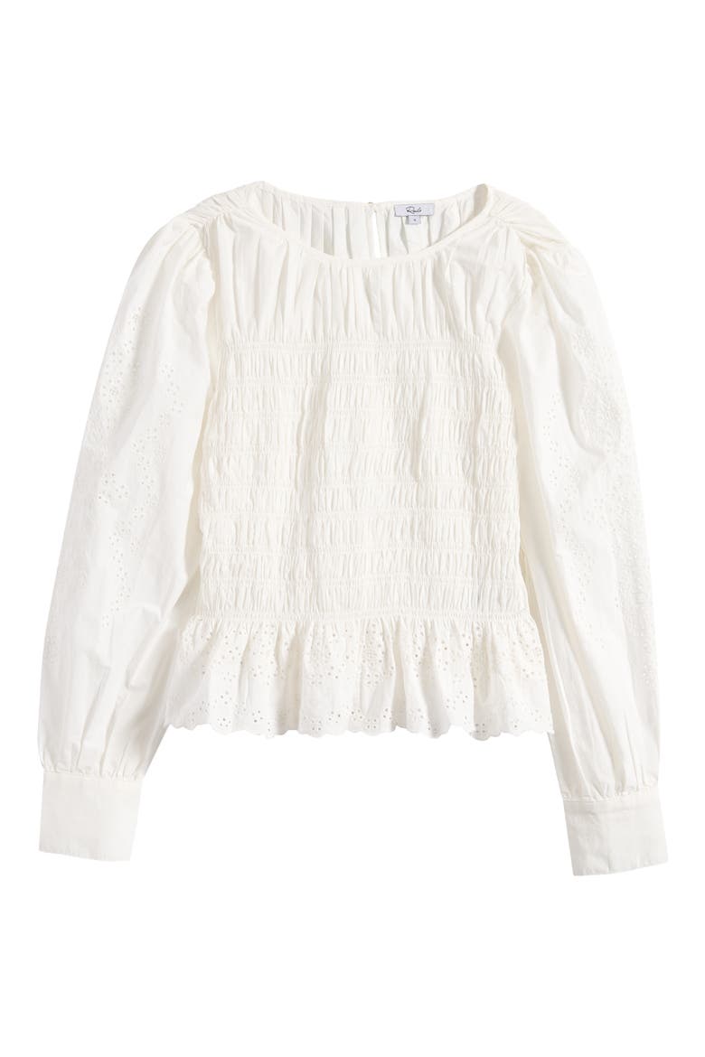 Tabi Eyelet Embroidered Smocked Cotton Top, Alternate, color, WHITE EMBROIDERY