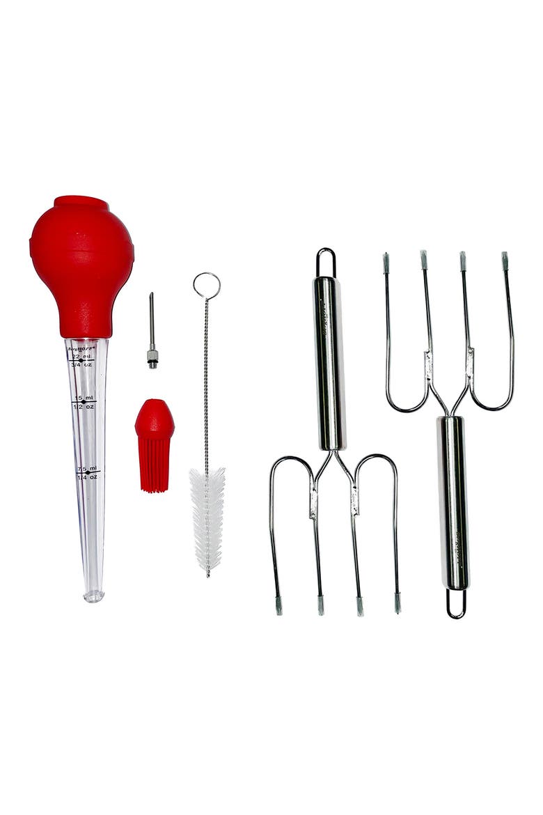 INTERNATIONAL 7-Piece Turkey Baster Set, Main, color, GREY/ RED