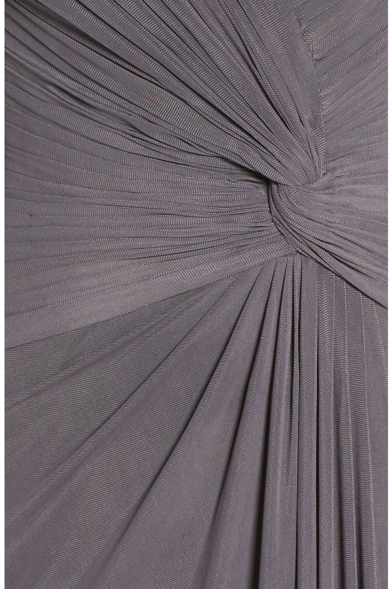 Jersey Gown with Knot Detail and Lace Sleeves, Alternate, color, GUNMETAL