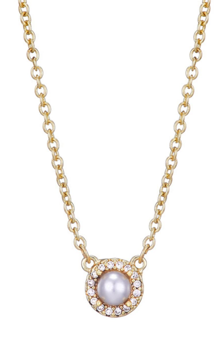 Adornia Freshwater Pearl & Crystal Halo Pendant Necklace, Main, color, Gold-White