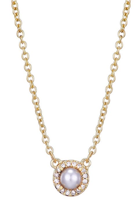 Freshwater Pearl & Crystal Halo Pendant Necklace