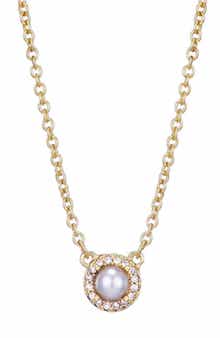 Freshwater Pearl & Crystal Halo Pendant Necklace