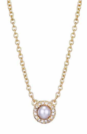 Freshwater Pearl & Crystal Halo Pendant Necklace