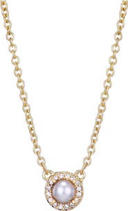 Adornia Freshwater Pearl & Crystal Halo Pendant Necklace