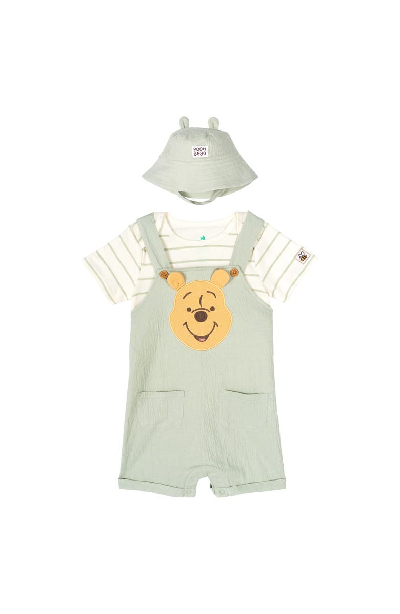 Disney Winnie the Pooh Shortall and T-Shirt Set with Hat, Alternate, color, Pooh Light Green