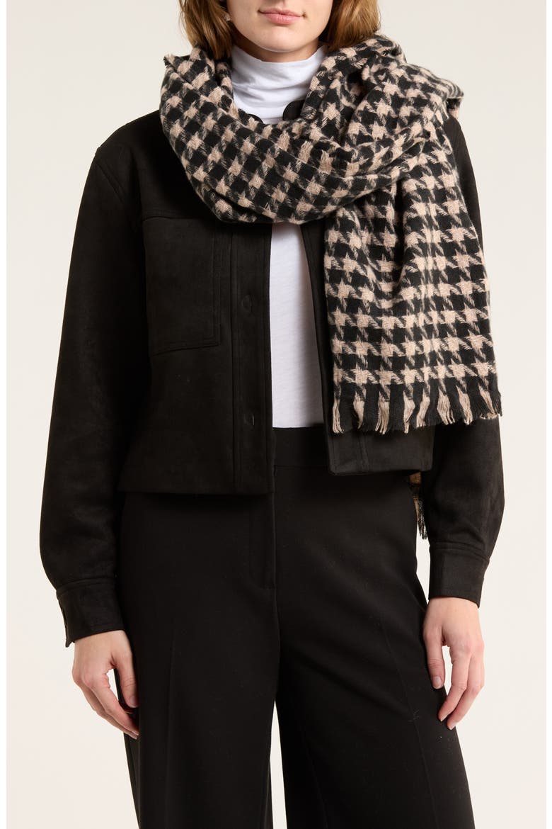 Houndstooth Fringe Scarf, Main, color, BLACK- TAN