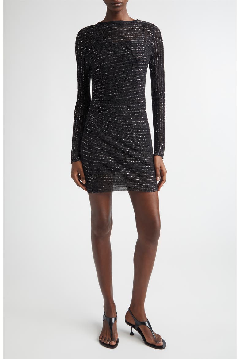 Sequin Metallic Long Sleeve Minidress, Alternate, color, BLACK TONES