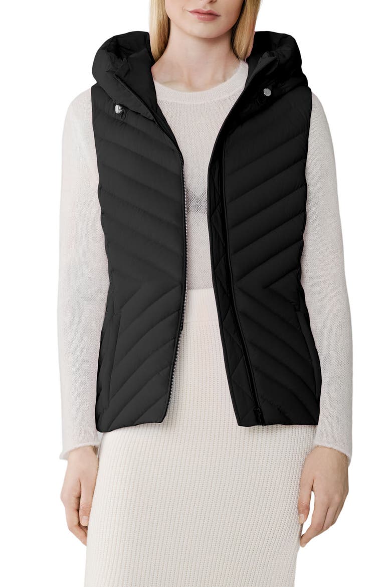 Estelle Water Resistant 700 Fill Power Hooded Down Vest, Main, color, BLACK