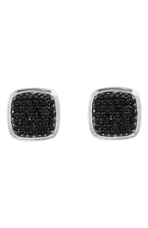 Pavé Black Spinel Square Stud Earrings