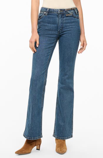 Staud X Wrangler The Cropped Indigo Wash Bootcut Jean In Indigo Wash
