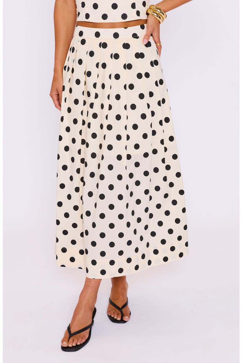 Cami Polka Dot Pleated Maxi Skirt, Main, color, CREAM/ BLACK