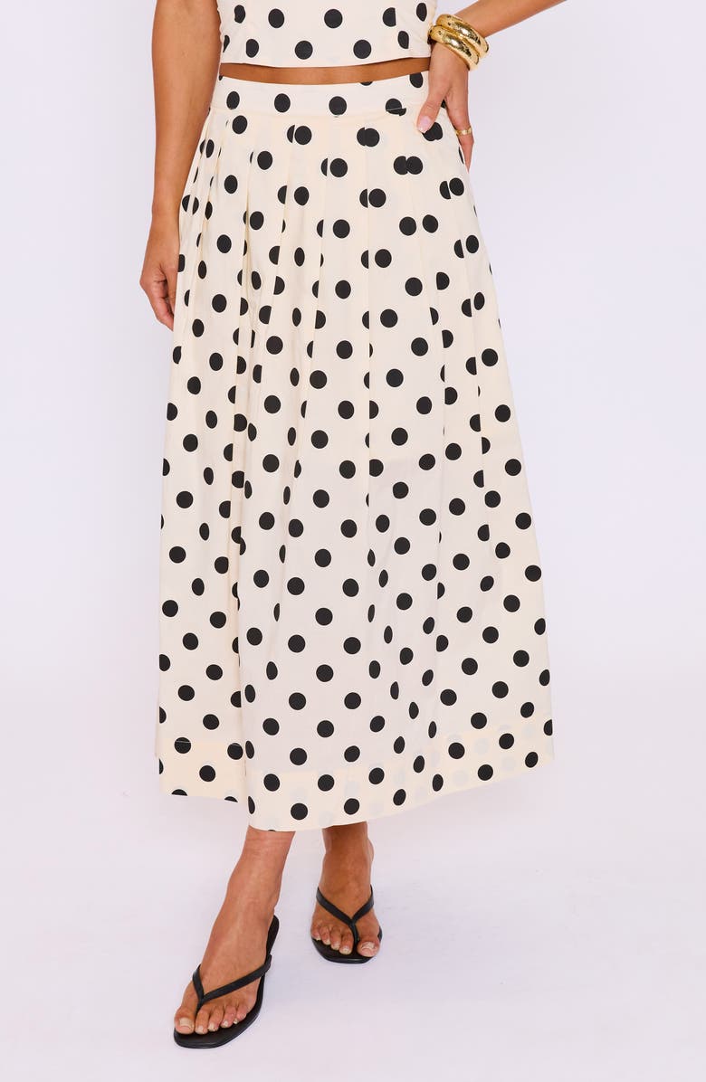 VICI Collection Cami Polka Dot Pleated Maxi Skirt, Main, color, Cream/ Black