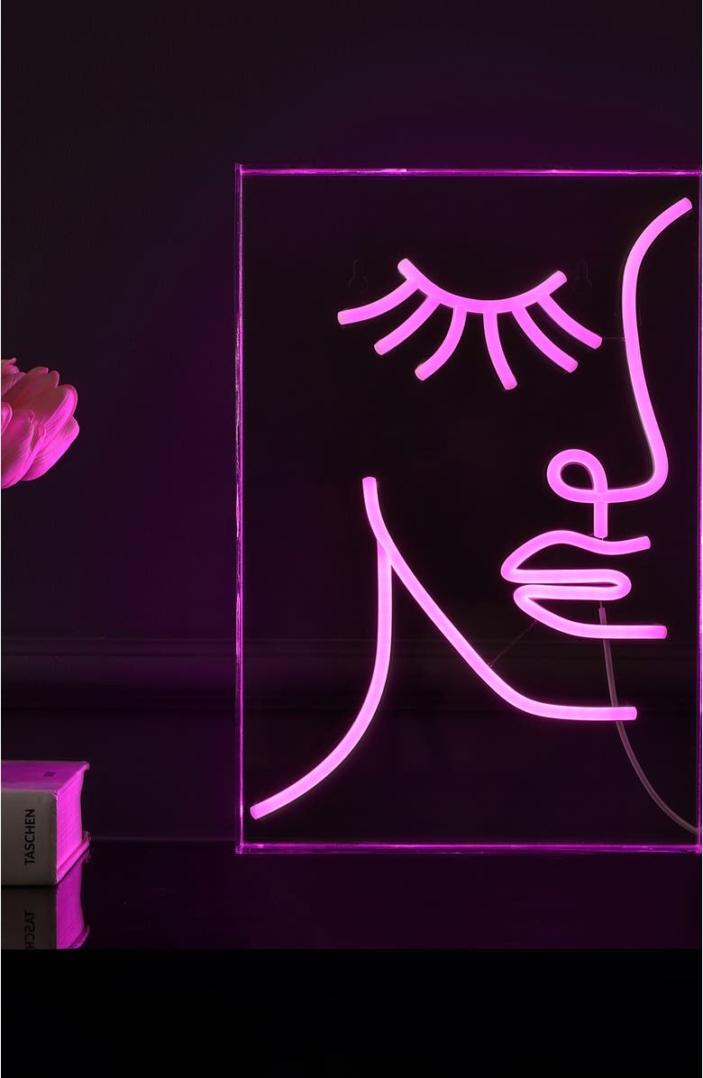 JONATHAN Y Half-Face 10.3" X 15" Contemporary Glam Acrylic Box USB Operated LED Neon Light, Pink, Alternate, color, Pink