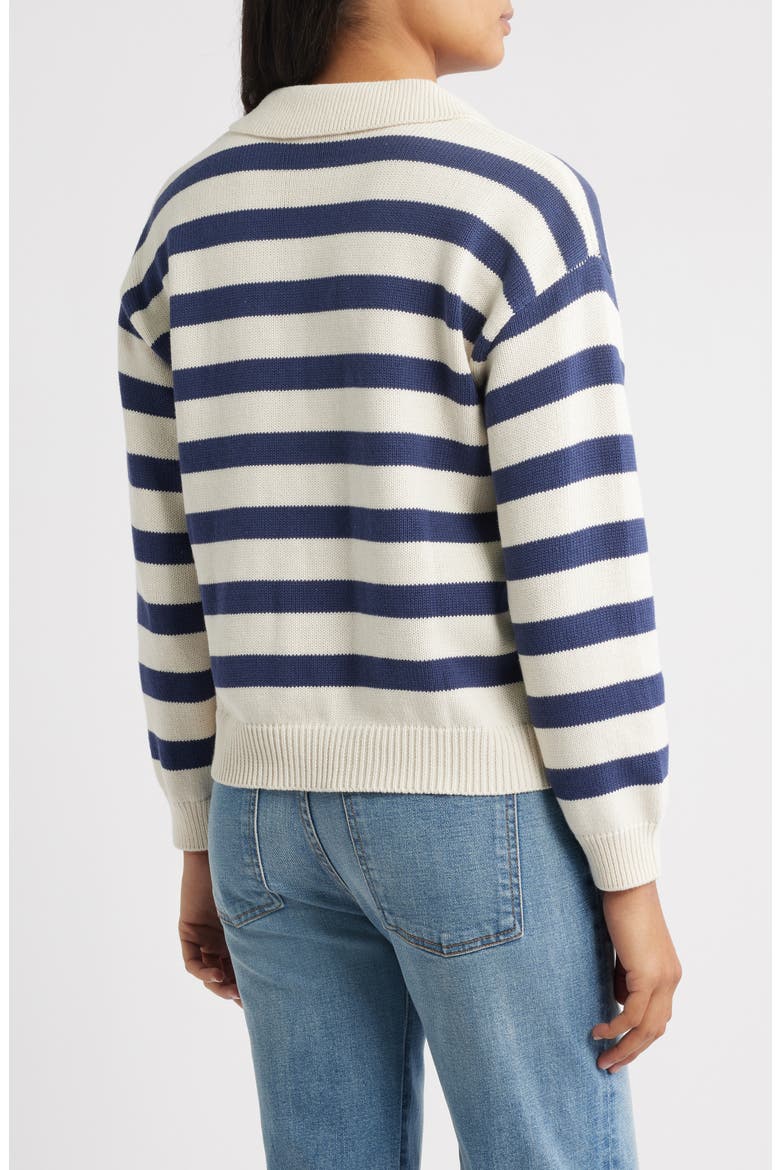 Stripe Johnny Collar Sweater, Alternate, color, NAVY